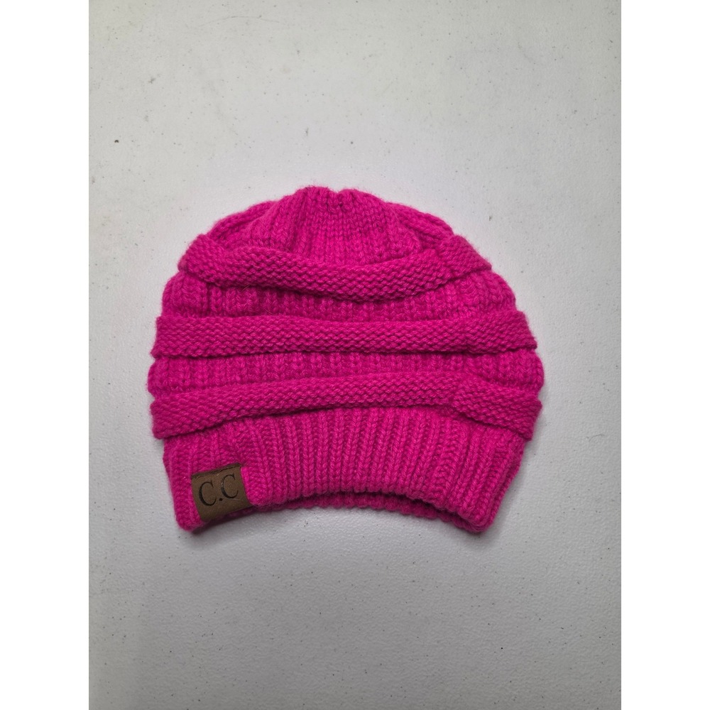 CC Beanie Hot Pink Cable Knit Winter Hat Ribbed Cuff One Size